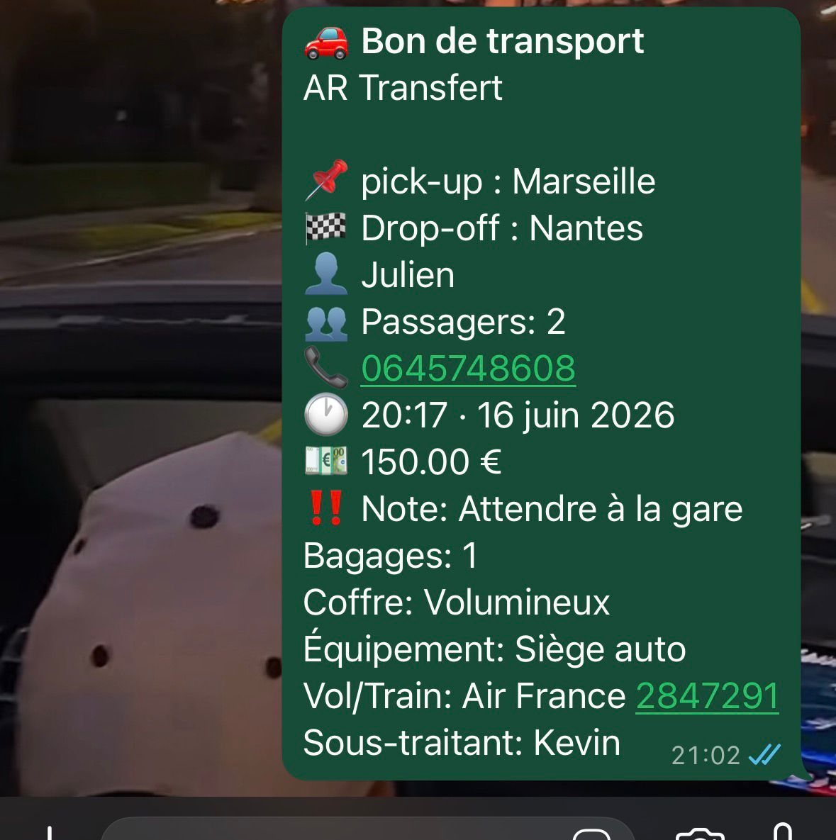 Le bon reçu sur WhatsApp
